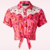 Vixen Blusen | Western Print Tie Bluse In Pink