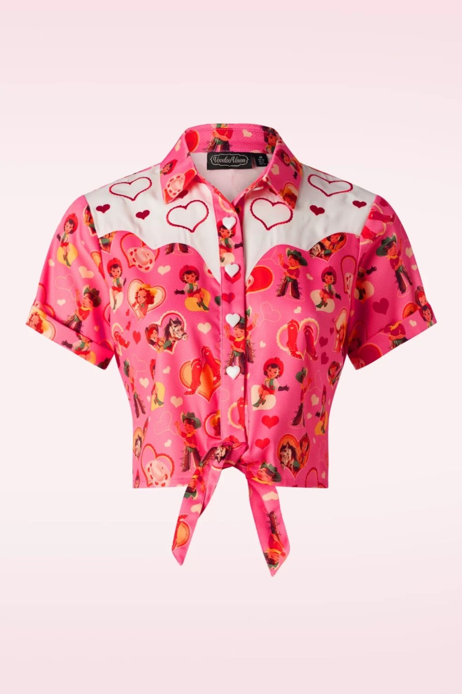 Vixen Blusen | Western Print Tie Bluse In Pink