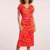 Smashed Lemon Plus Sizes Kleider | Laila Flower Midi Kleid In Orange Und Fuchsia