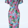 Vintage Chic for Topvintage Plus Sizes Kleider | Dory Tropical Bleistiftkleid In Blau