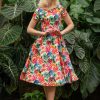 Topvintage Boutique Collection Plus Sizes Kleider | Topvintage Exklusiv ~ Adriana Floral Kurzarm Swing Kleid In Multi