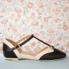 Charlie Stone Ballerinas | Parisienne Flache Schuhe Mit T-Strap In Schwarz Und Creme