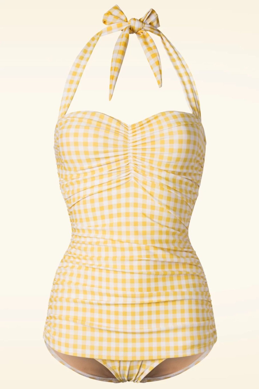 Esther Williams Badeanzuge | Gingham-Sommer-Badeanzug In Gelb Und Weis