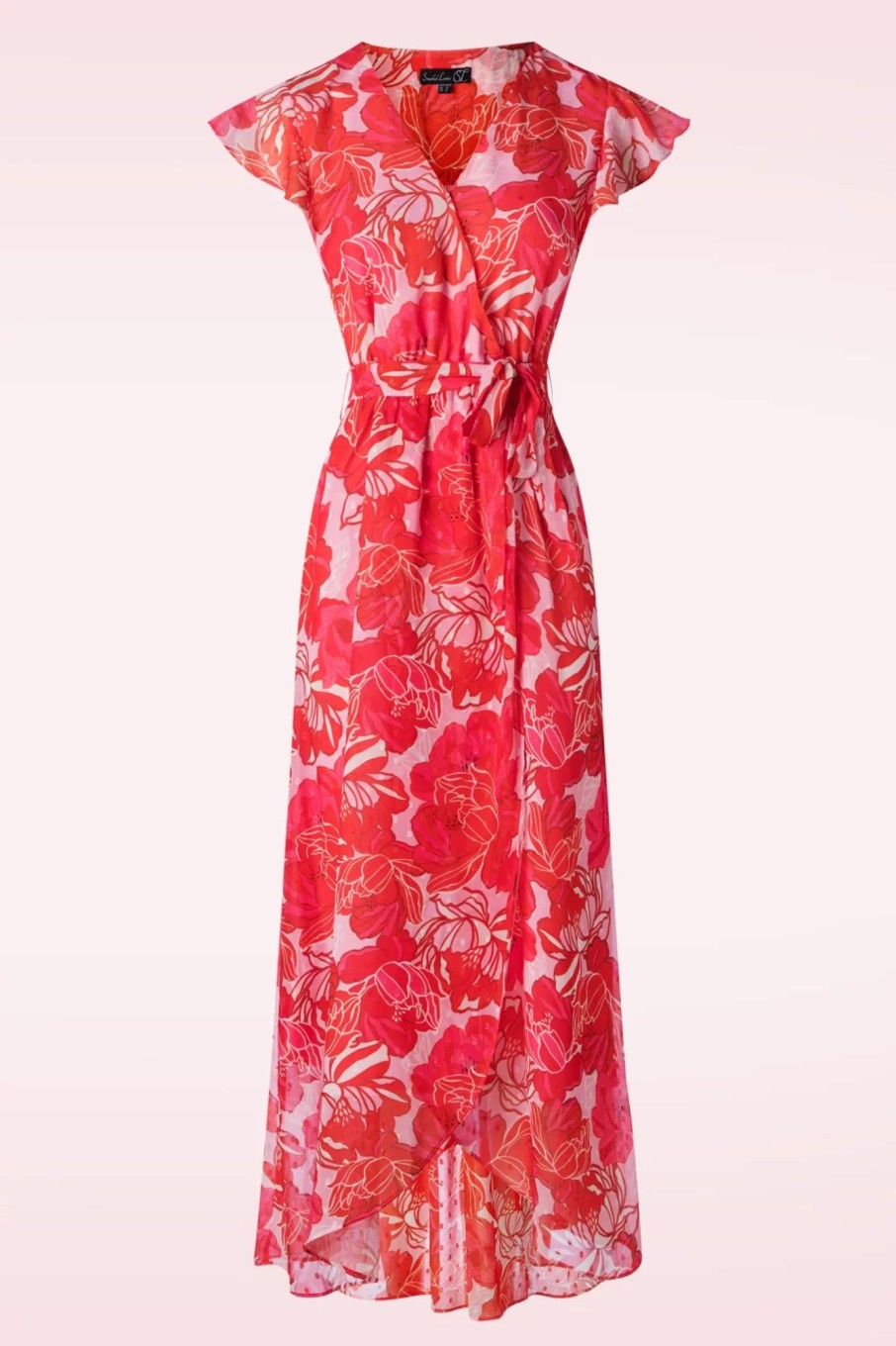 Smashed Lemon Plus Sizes Kleider | Isla Flower Maxi Kleid In Rosa Und Rot