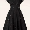 Vixen Swing Kleider | Swing Kleid Mit Rosenstickerei In Schwarz