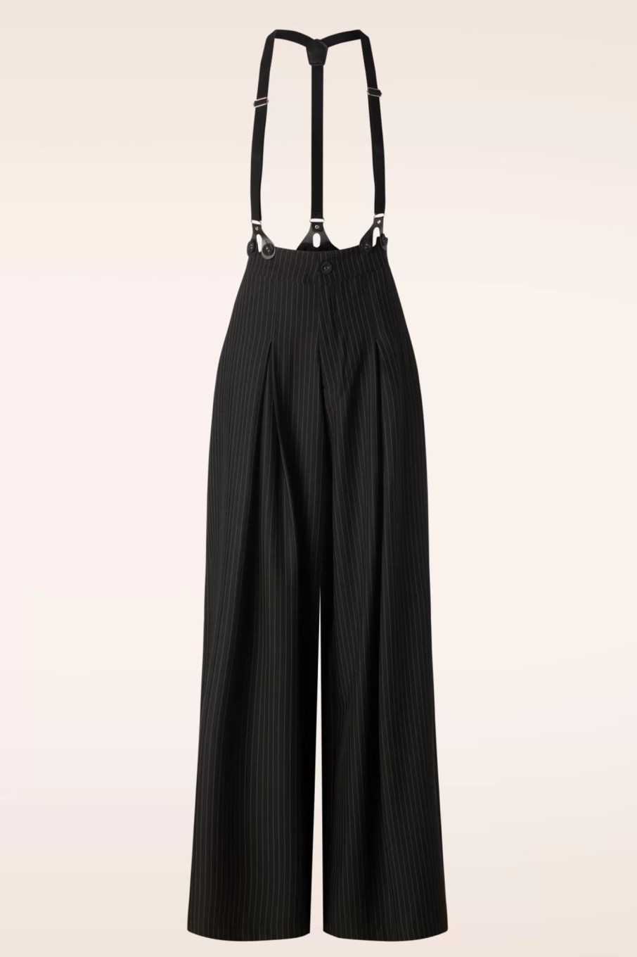 Vixen Hosen | Pinstripe Hosentrager Weites Bein Hose In Schwarz