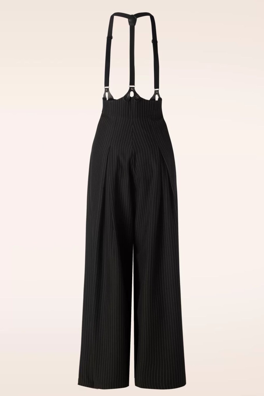 Vixen Hosen | Pinstripe Hosentrager Weites Bein Hose In Schwarz