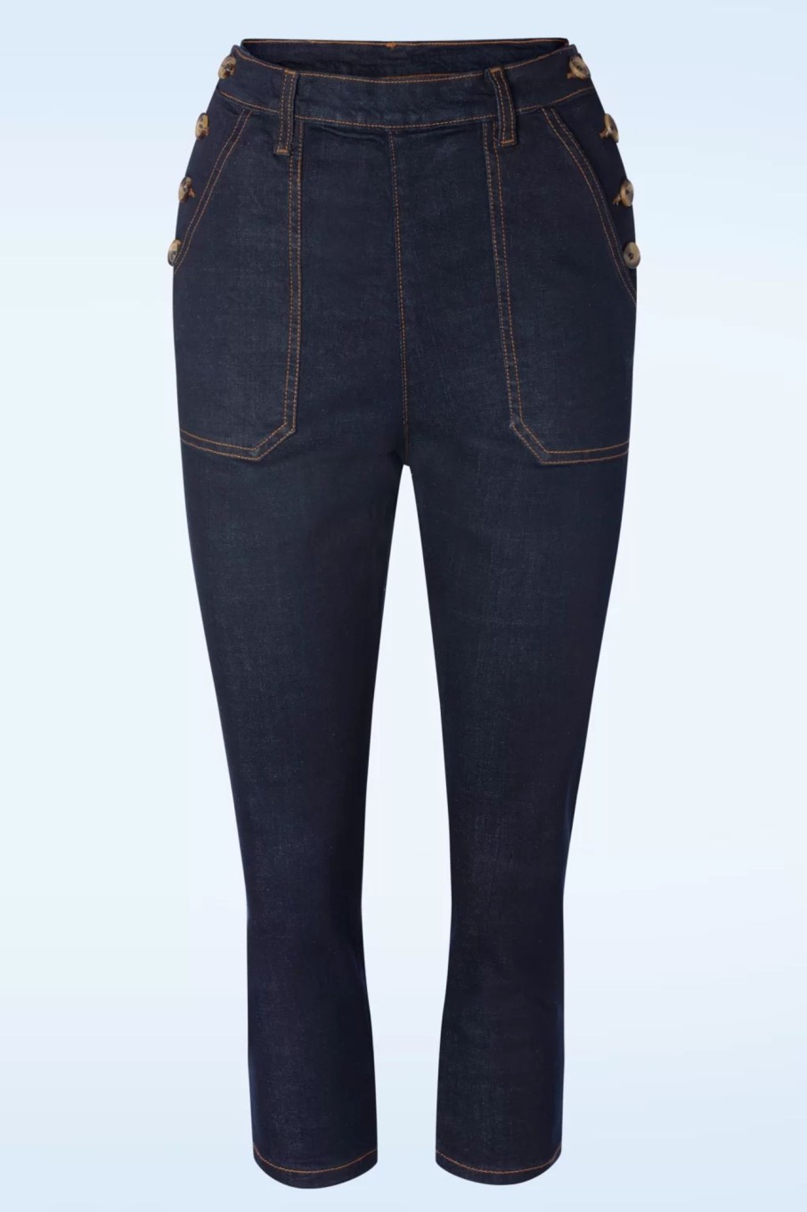 Queen Kerosin Hosen | Workwear Capri Denim In Dunkelblauer Waschung