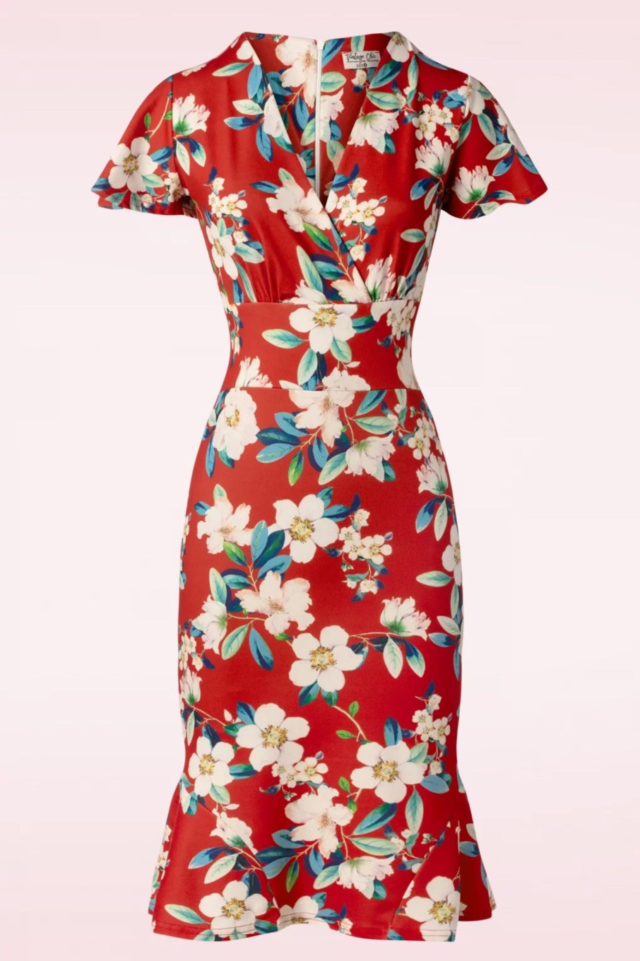 Vintage Chic for Topvintage Plus Sizes Kleider | Katie Floral Etuikleid In Warmem Rot