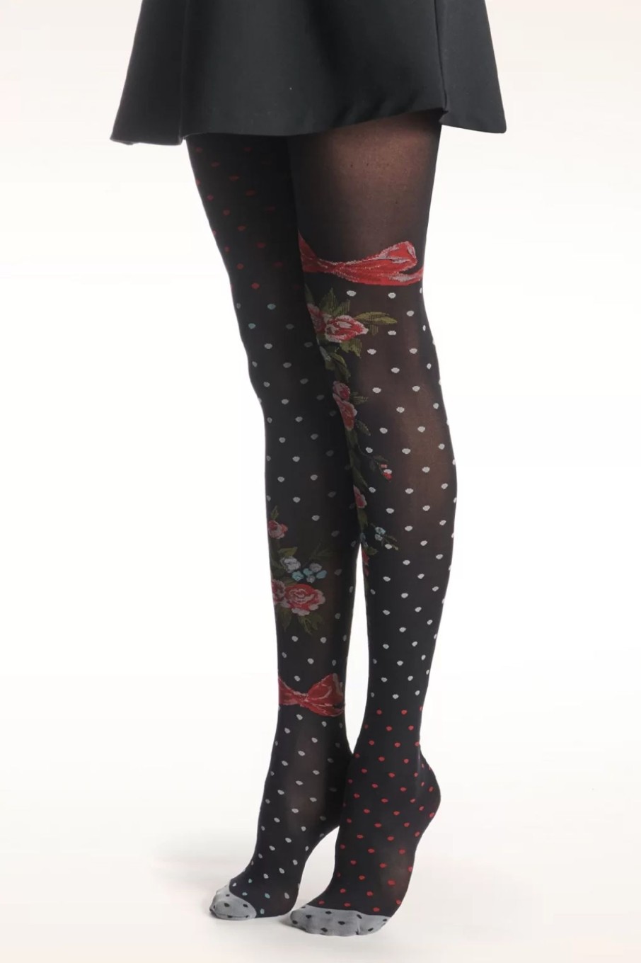 Fil de Jour Strumpfhosen | Flower And Polkadots Strumpfhose In Schwarz