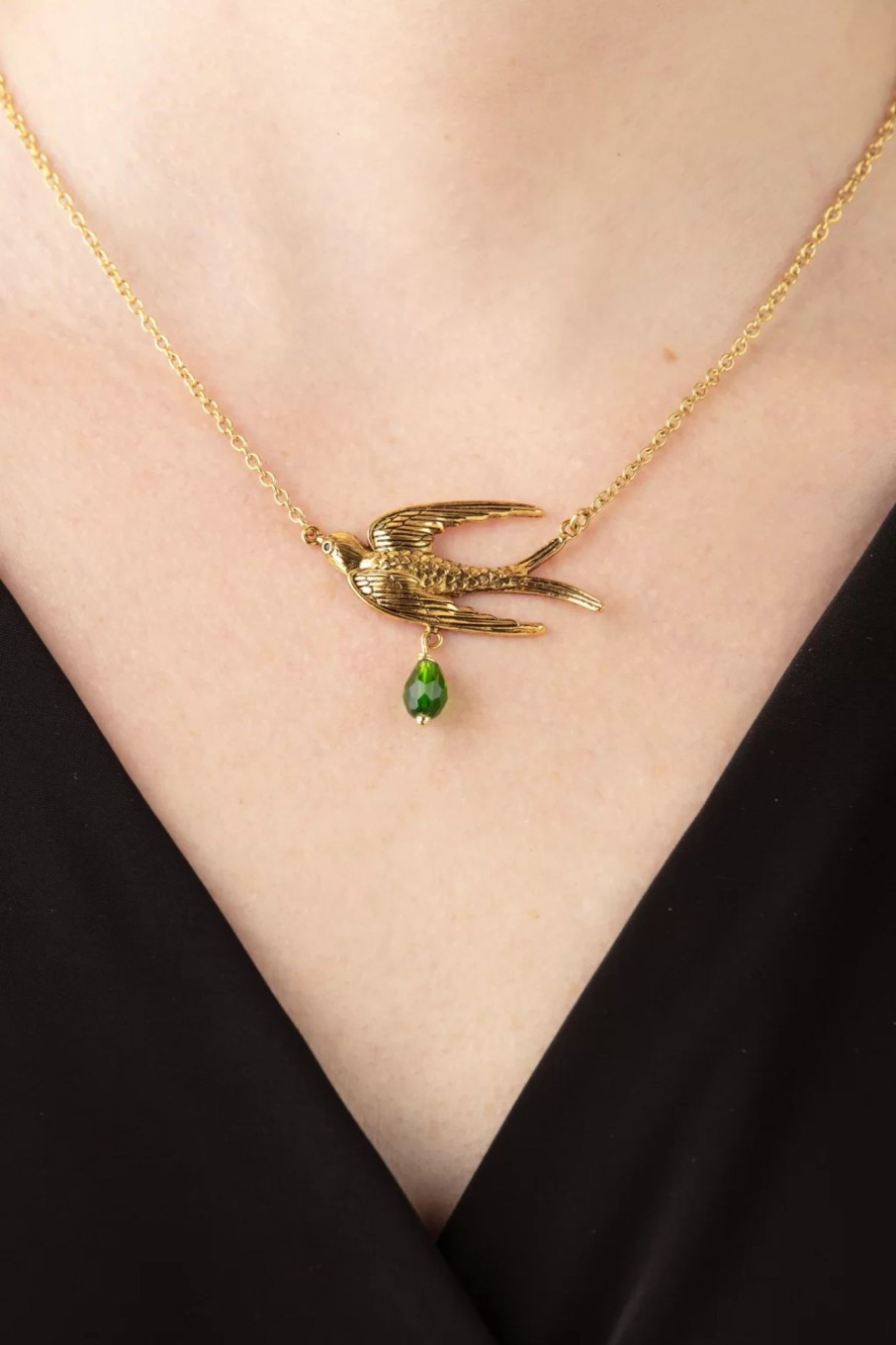 Urban Hippies Schmuck | Vogel Halskette In Gold Und Grun