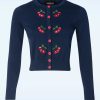 Collectif Clothing Strickjacken | Jessie Cherries Strickjacke In Marineblau