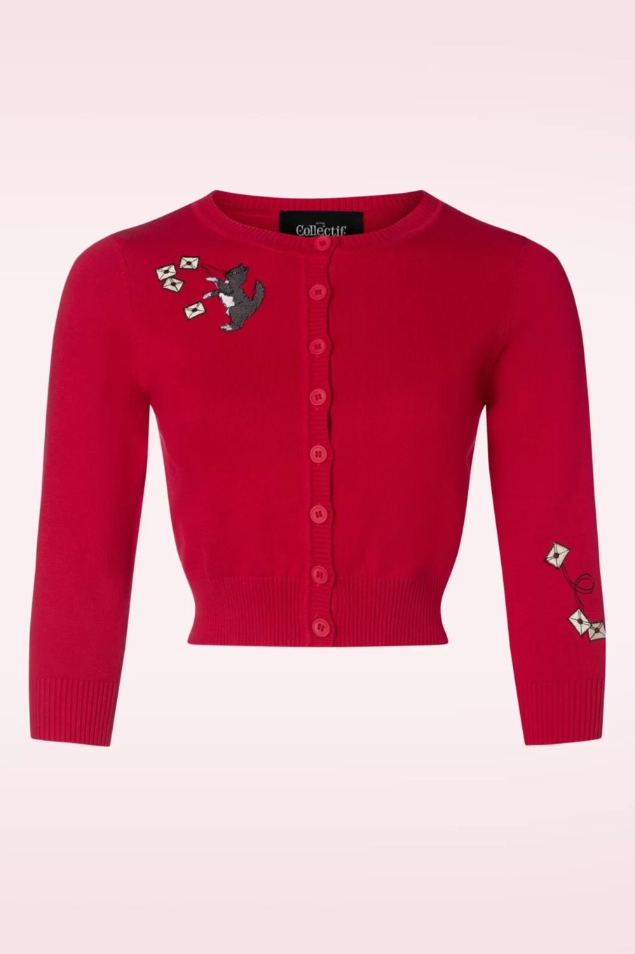 Collectif Clothing Strickjacken | Lucy Posty Cat Strickjacke In Rot