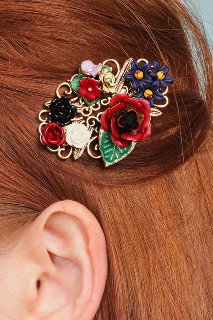 Lovely Haarschmuck | Freda Flower Cluster Haarspange Und Brosche In Gold Und Multi